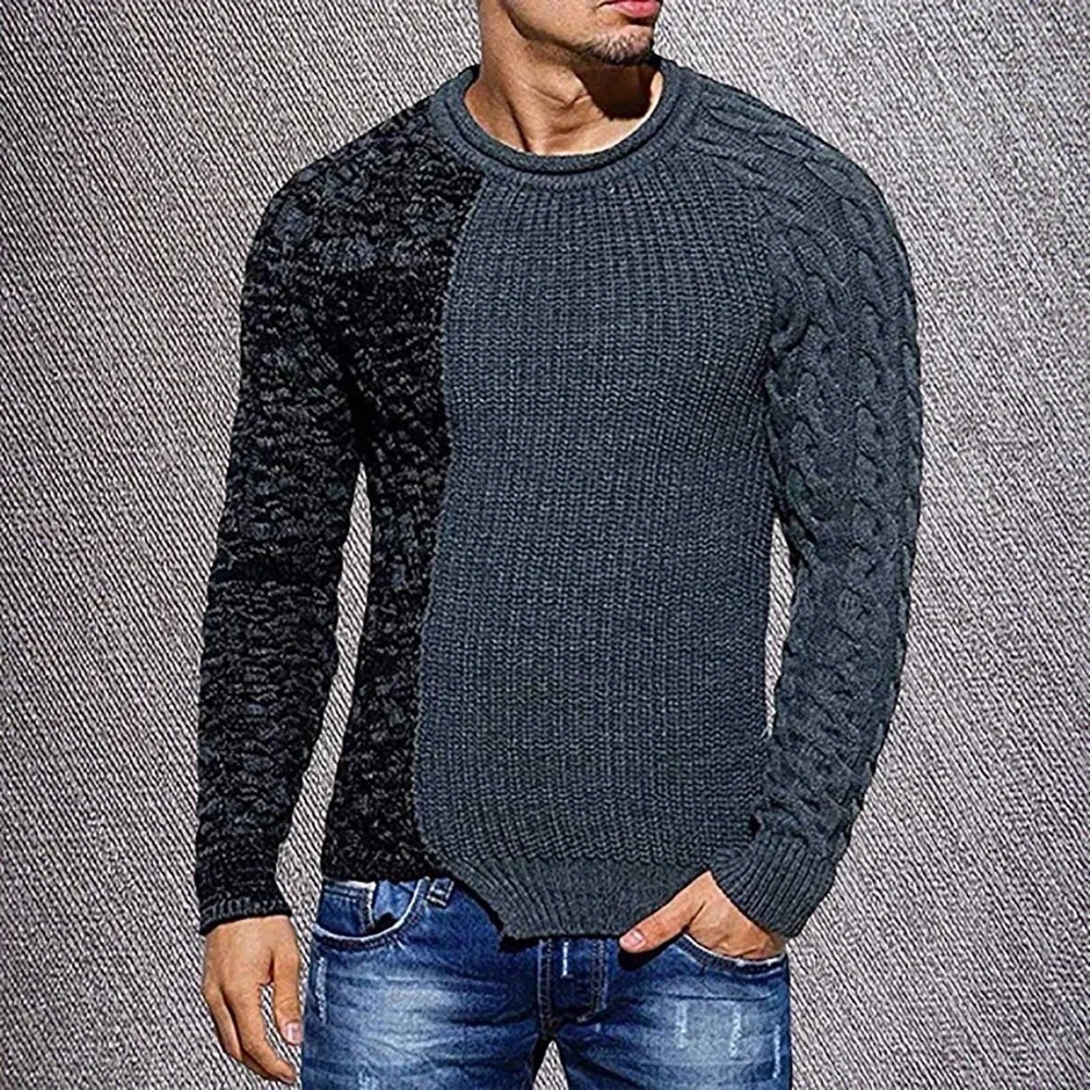 Taoliyuan Mens Pullover Sweater Winter Ribbed Knitted Color Comfort One Size